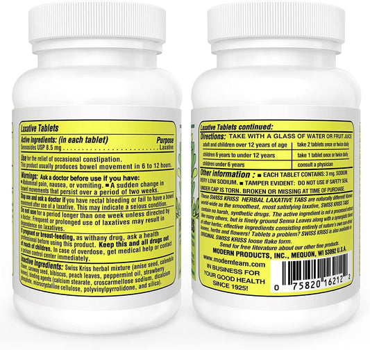 Swiss Kriss bottle label highlights 100% natural ingredients and herbal clarity