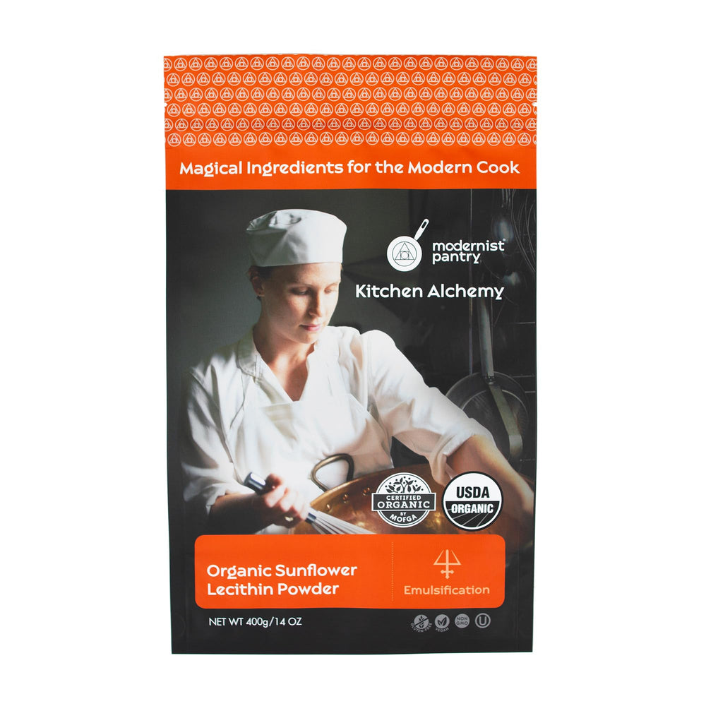 Modernist Pantry Sunflower Lecithin Powder bottle shows premium food-grade emulsifier for recipes.