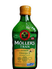 Pouring Moeller's cod liver oil citron into a spoon for easy daily use.