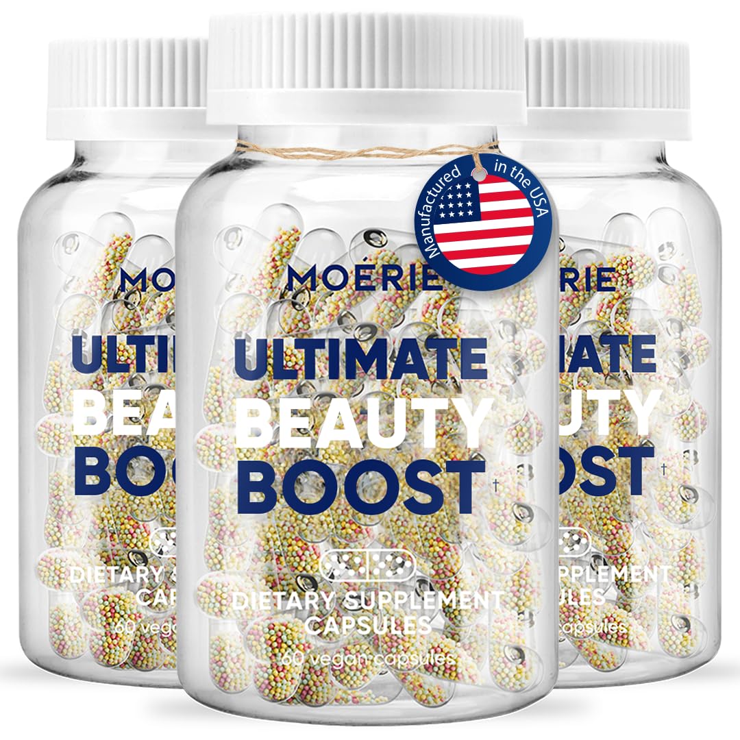 Moerie hair growth supplement bottle shown for daily use and scalp support.