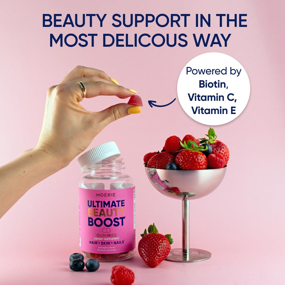 Moerie strawberry-flavored gummies offer a tasty way to support daily beauty routines.