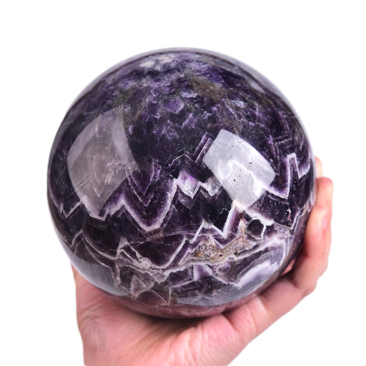 MOGEMT amethyst crystal ball close-up reveals natural texture and unique veining