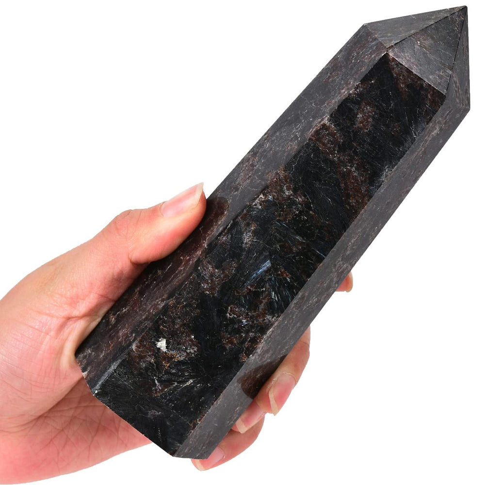 MOGEMT Astrophyllite Obelisk Tower, large crystal point, enhances meditation ambiance.