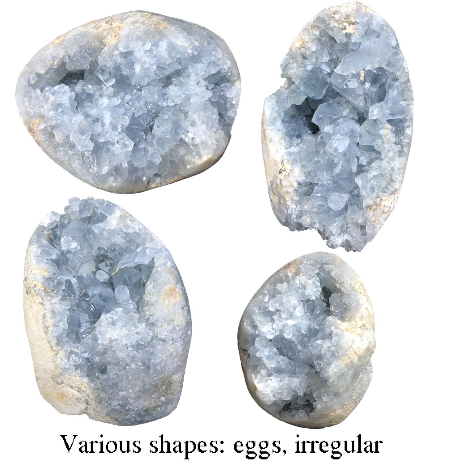 MOGEMT celestite geode for home decor and peaceful workspace aesthetics.