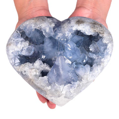 MOGEMT blue celestite geode with pits highlights character