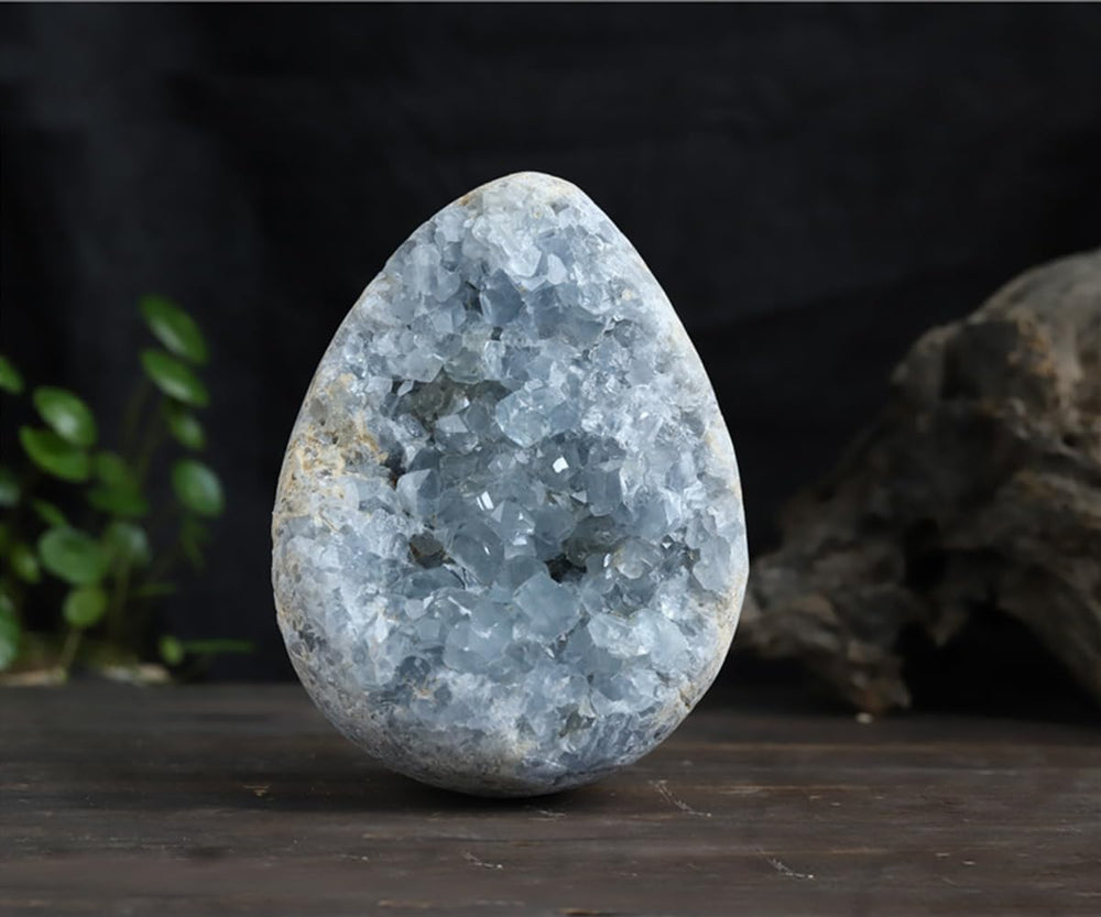 MOGEMT blue celestite supports mindful practices and space energy with grace.