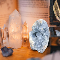 MOGEMT natural crystal cluster enhances ambient lighting and highlights interior design.