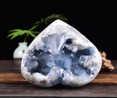 MOGEMT blue celestite geode in a bright room enhances decor