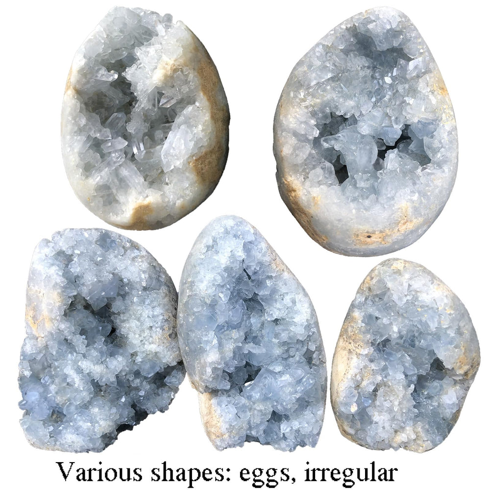 MOGEMT blue celestite geode sparkle adds subtle ambiance to offices or studios.