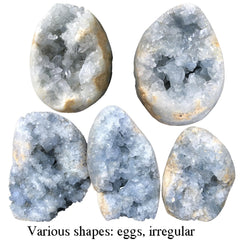MOGEMT blue celestite geode sparkle adds subtle ambiance to offices or studios.