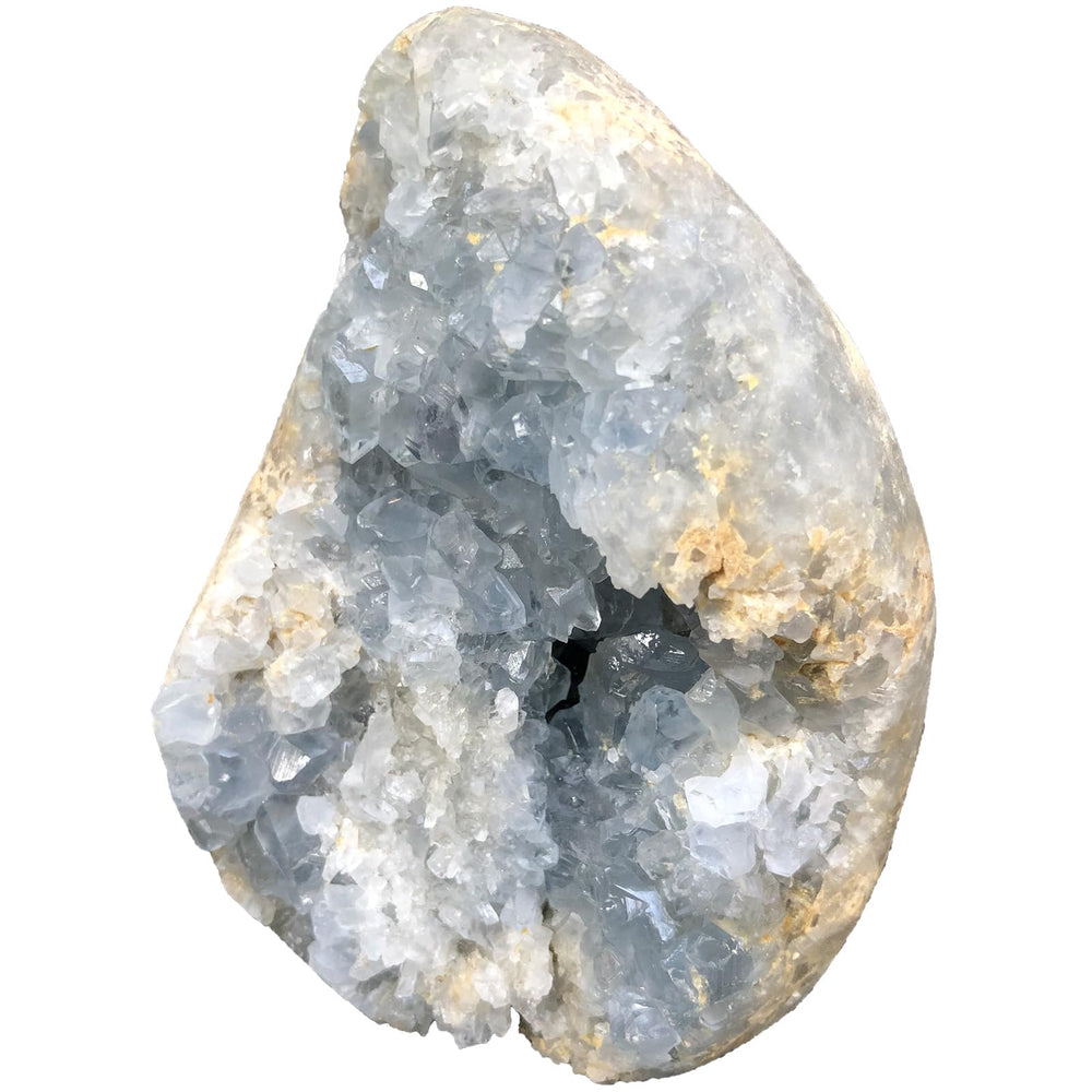 MOGEMT celestite irregular geode showcases unique shapes—natural focal point.