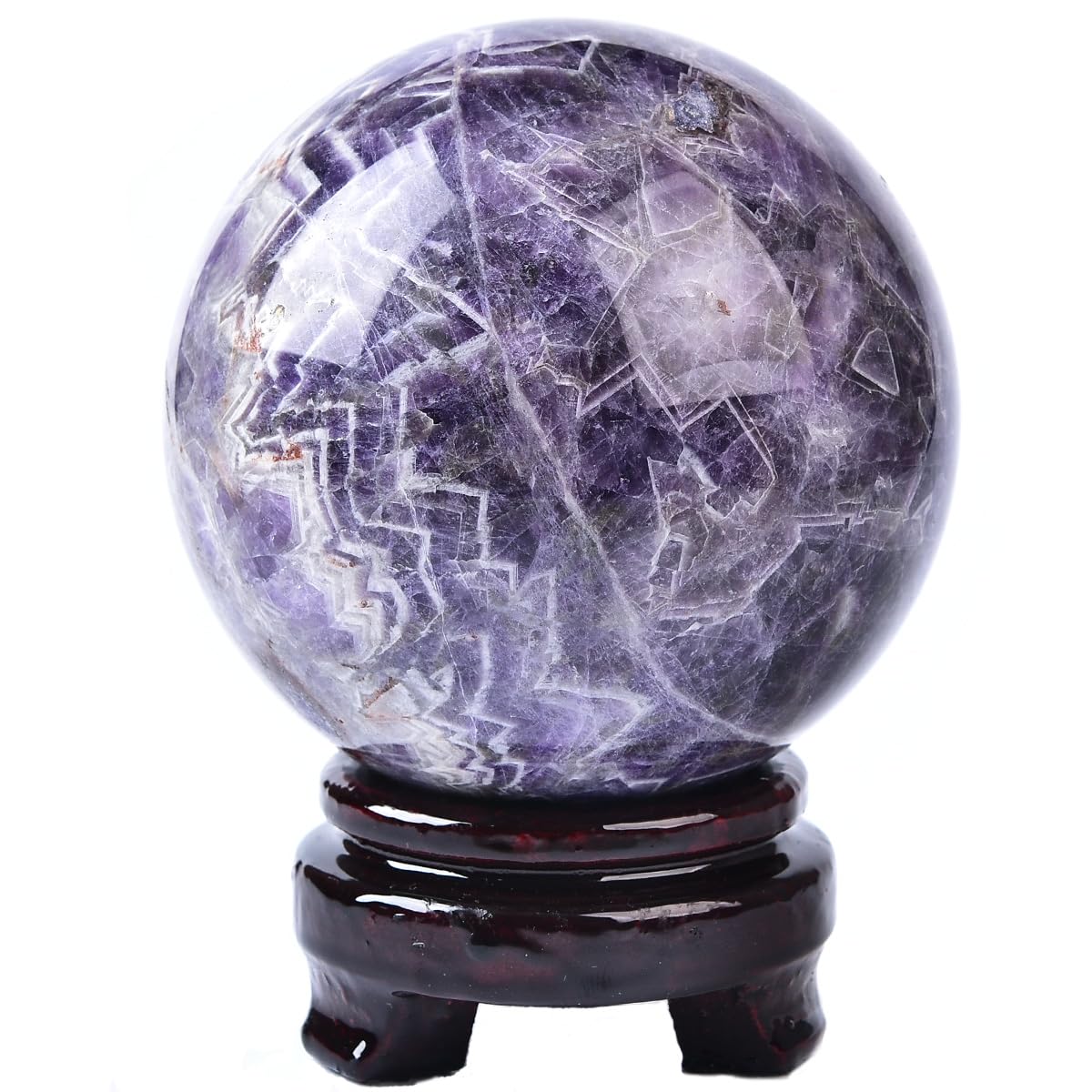 MOGEMT Amethyst Crystal Ball with stand base for stable display on any surface.