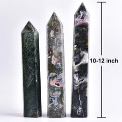MOGEMT Moss Agate Crystal Tower displayed on an altar with tranquil energy.