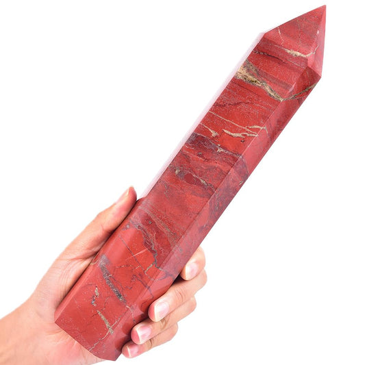 MOGEMT Red Jasper Tower close-up highlighting grounding energy for meditation.