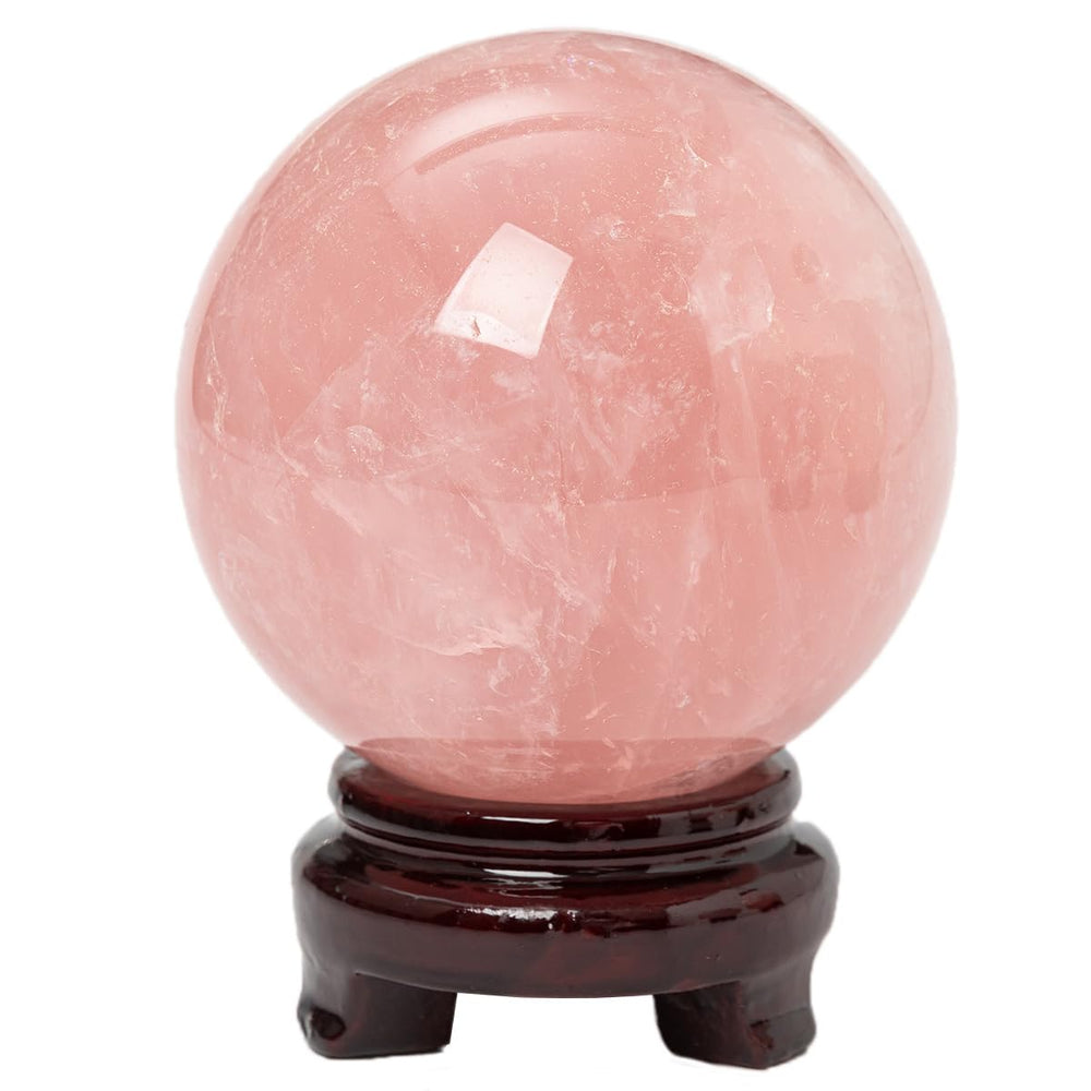 MOGEMT rose quartz sphere close-up shows natural texture and pink hues for display