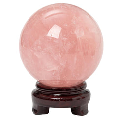 MOGEMT rose quartz sphere close-up shows natural texture and pink hues for display