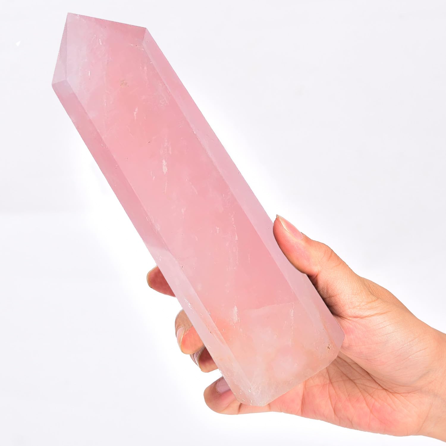 MOGEMT Rose Quartz wand large obelisk center for calming energy in any space