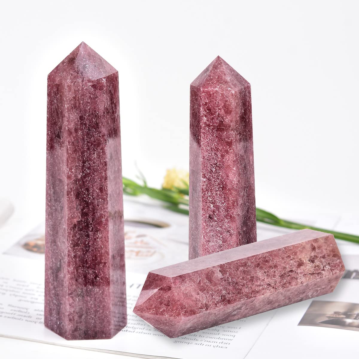 MOGEMT Strawberry Quartz Tower close-up facets highlighting craftsmanship and sparkle for mindful focus