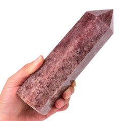 MOGEMT Strawberry Quartz Tower front view, six facets for focused meditation