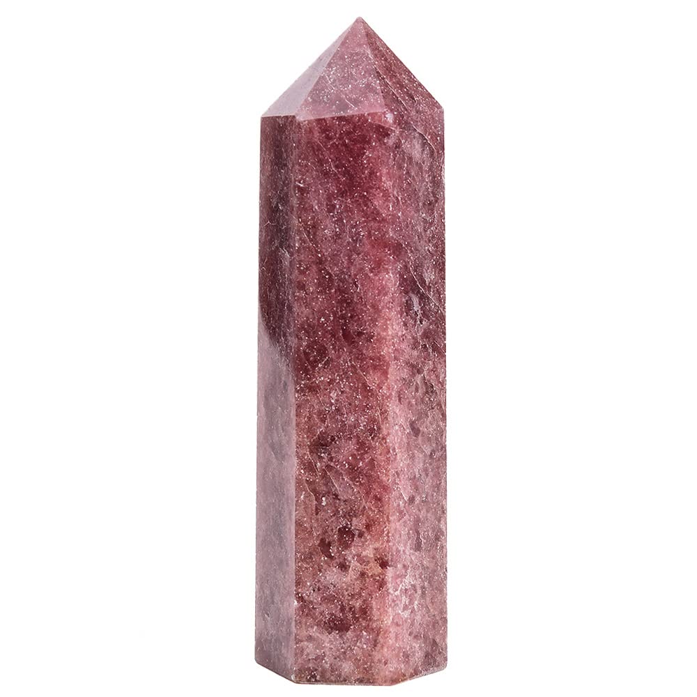 MOGEMT Strawberry Quartz Tower side view showing natural glow for energy spaces