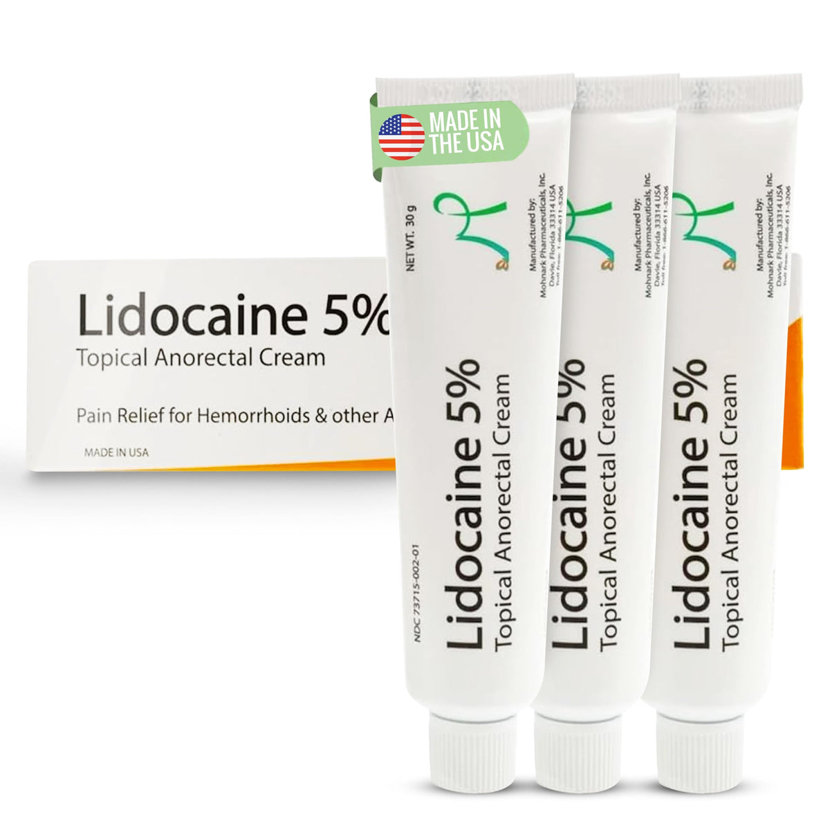 MOHNARK lidocaine hemorrhoid cream tube offers temporary numbness for discomfort during daily activities.