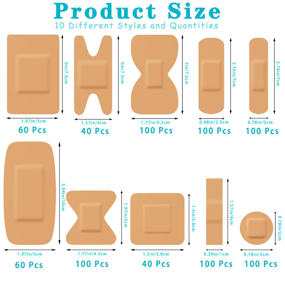 Moiscckel bandages variety sizes showcase ten styles for different coverage needs.