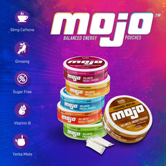 Close-up of MOJO pouch placed between lip and gum for hands-free use