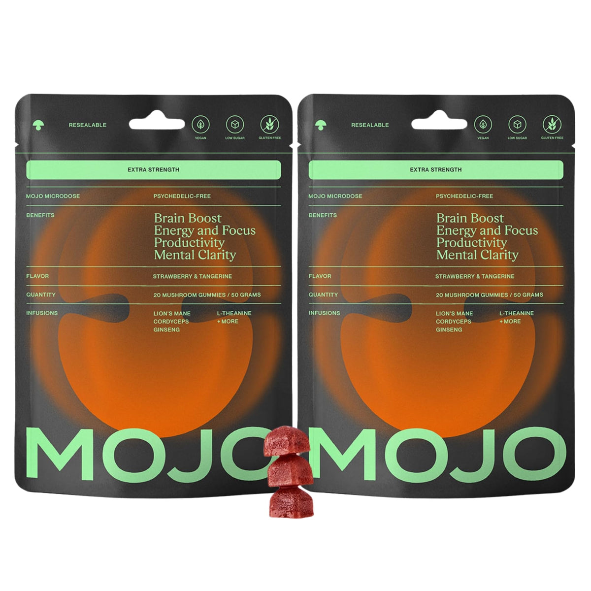 Mojo Extra Strength Focus Gummies bottle with Lion’s Mane for sustained attention
