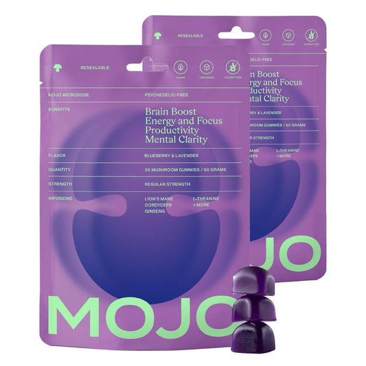 Mojo Focus Gummies bottle front for daily focus and balanced energy.