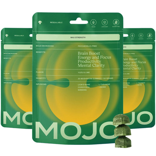 Mojo Focus Gummies bottle with Yuzu Lime delivers steady mental energy for work and study