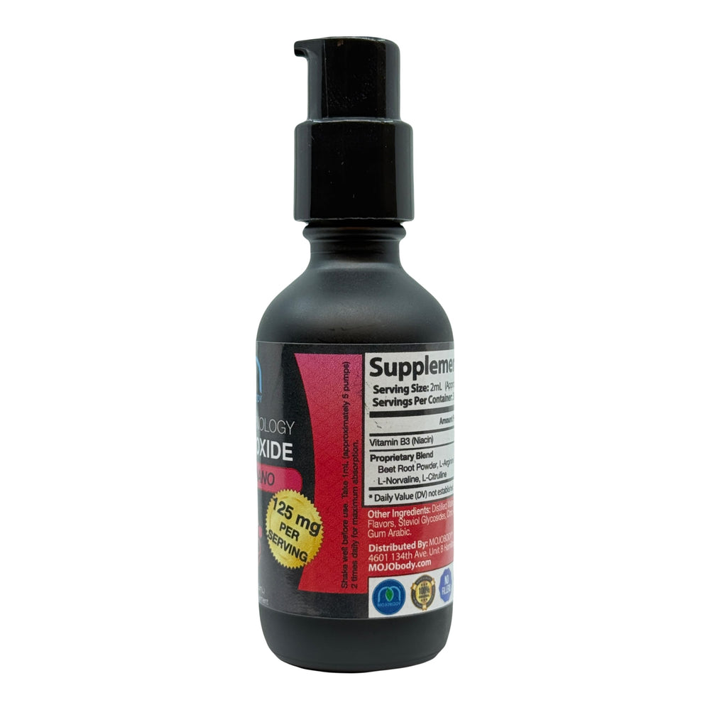 MOJObody Nano Nitric Oxide 2oz beside glass of water for a hydration-friendly routine