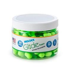 Moldex Glide foam earplugs inside jar close-up for quick access
