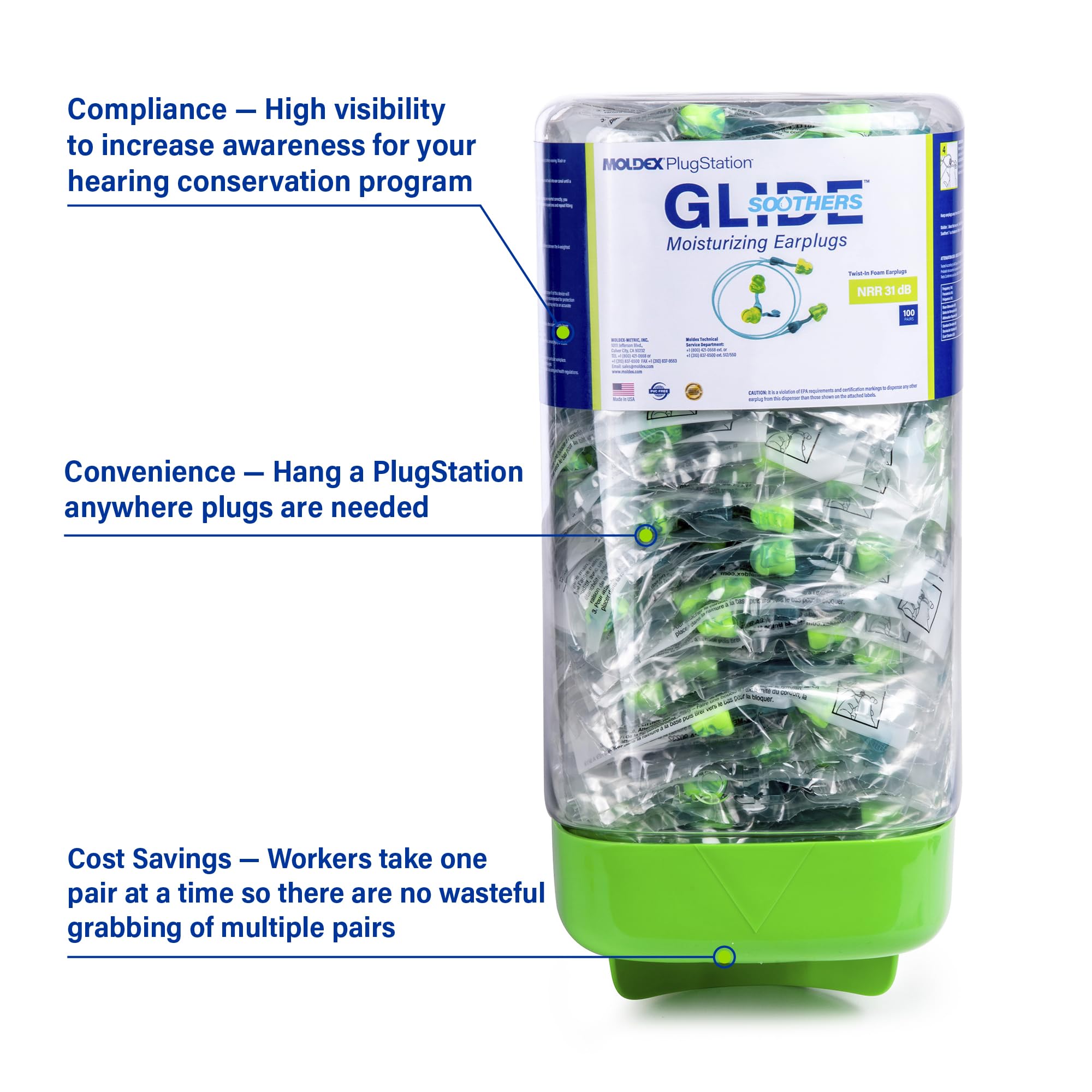 Glide Moldex Soothers distinctive colored streaks indicate Moldex quality.