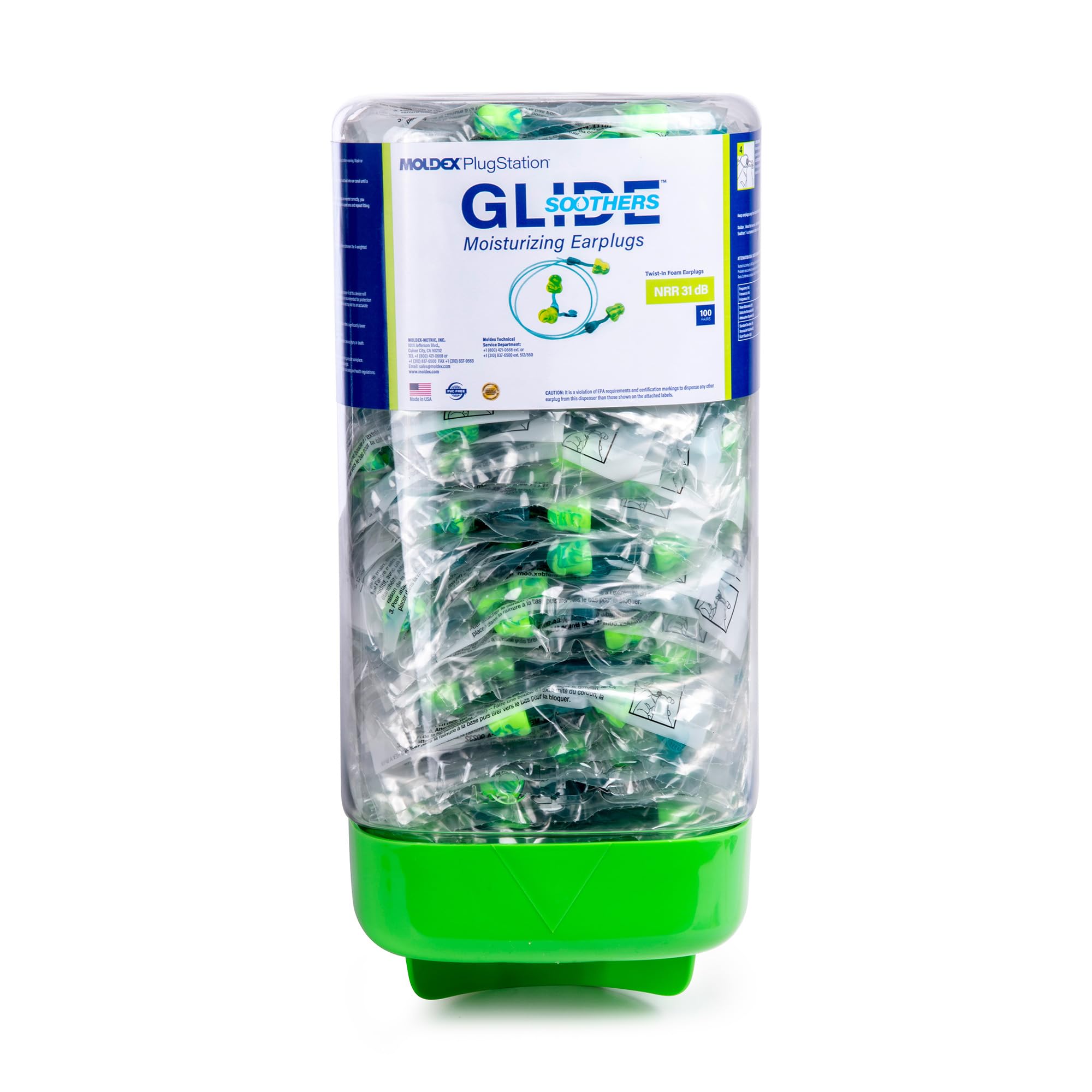 Glide Moldex Soothers PlugStation corded dispenser for quick access to hearing protection.