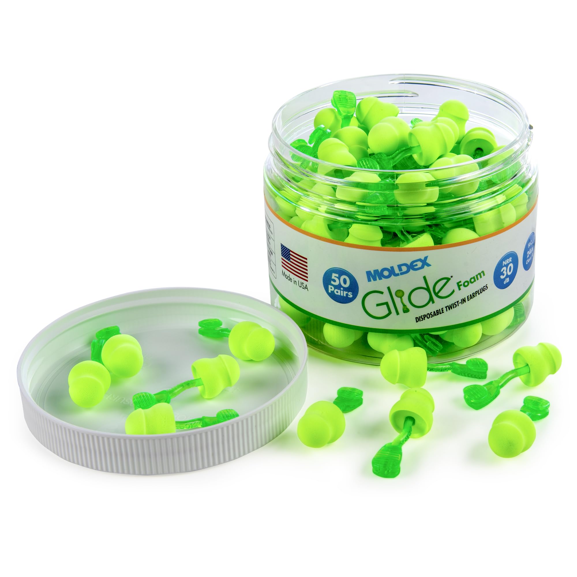 Moldex Glide jar exterior shows convenient storage for earplugs