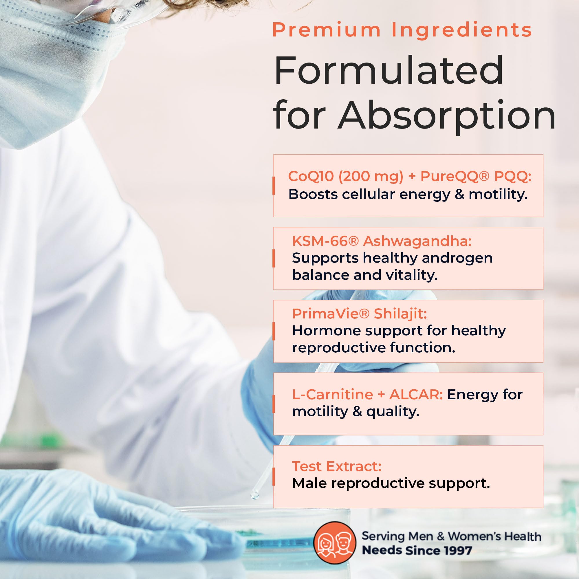 Molecular Fertility CoQ10 formula aids cellular energy and antioxidant support.