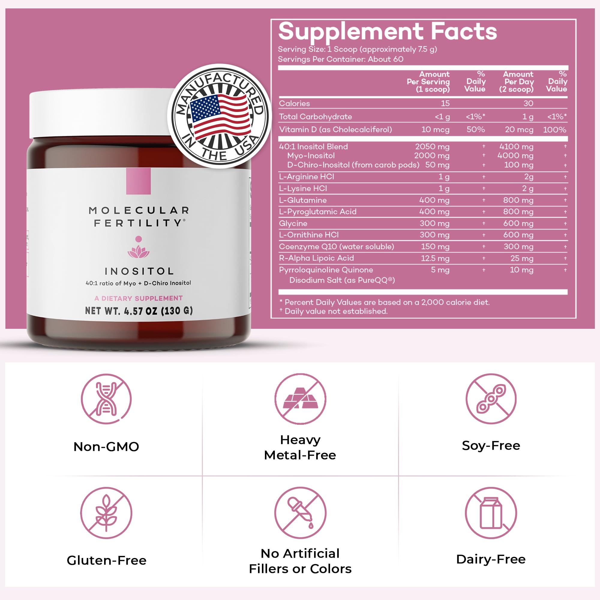 Allergen-free claim for soy, gluten, dairy-free formulation.