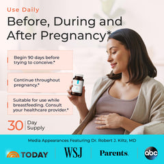 Molecular Fertility Peak Prenatal ingredients panel lists key nutrients and probiotics
