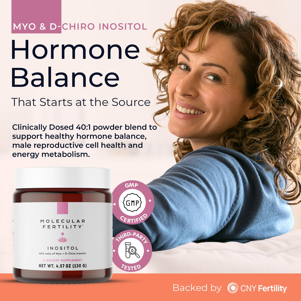 Molecular Fertility powder scoop indicates a two-scoop daily serving.