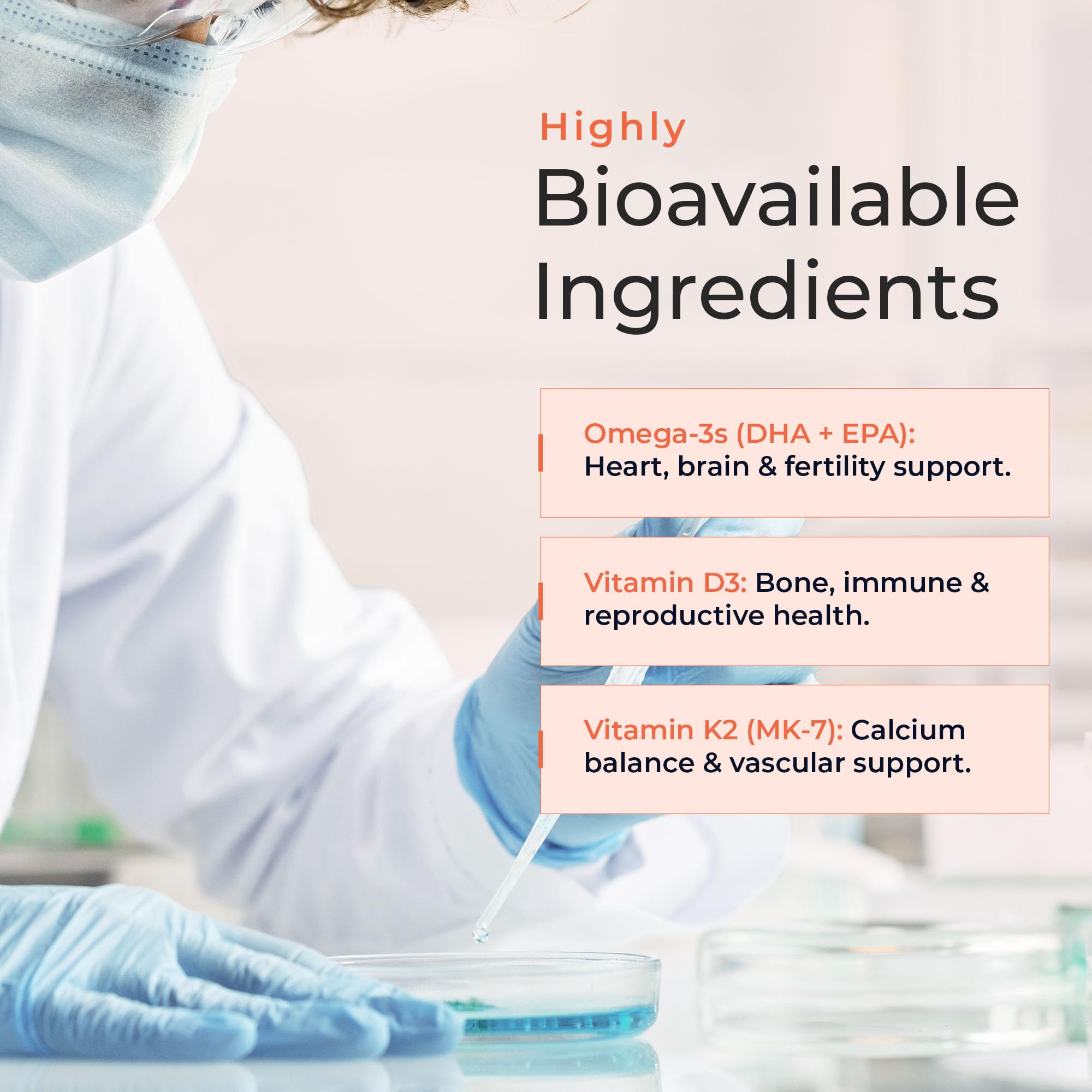 Molecular Fertility VIVOMEGA aftertaste-free formulation with clean finish