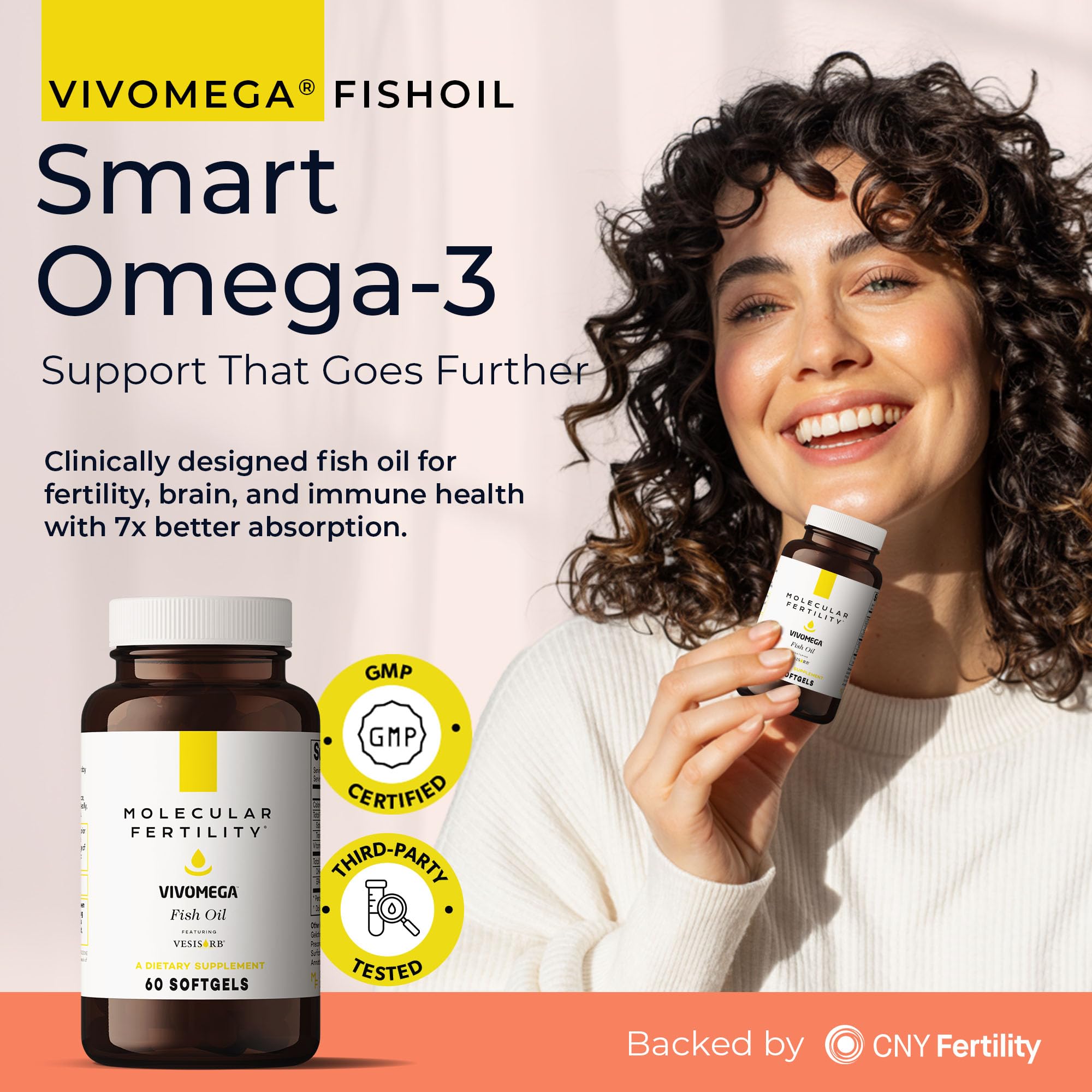 Molecular Fertility VIVOMEGA softgels in a bottle, easy DHA and EPA intake