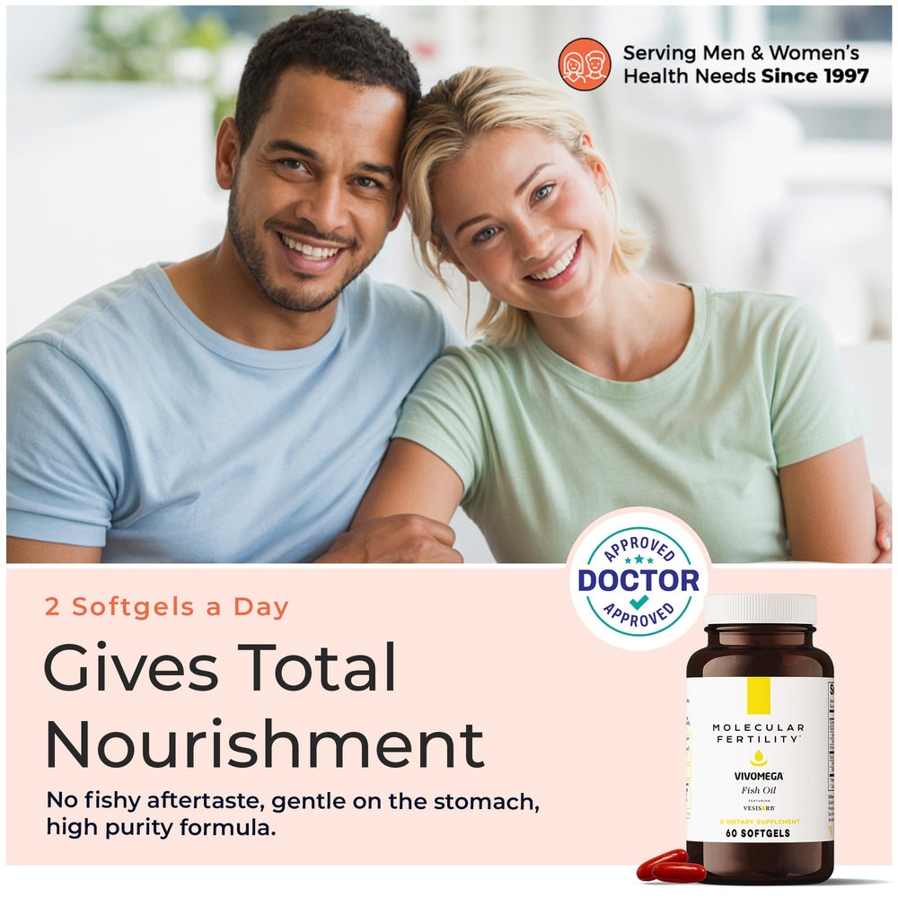 Molecular Fertility VIVOMEGA ingredients panel listing DHA EPA D3 and K2