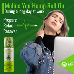 Moline You hemp-arnica-menthol blend shown for daily use and refreshment.