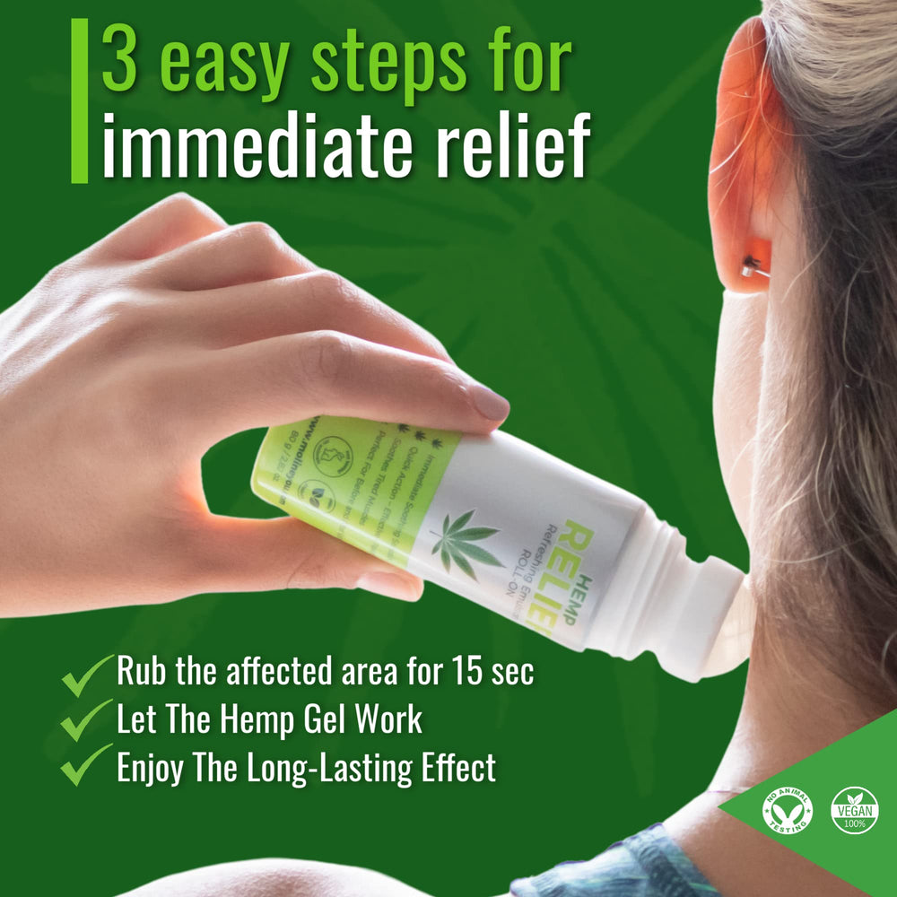 Moline You roll-on is shown on neck and shoulders for quick, portable comfort.