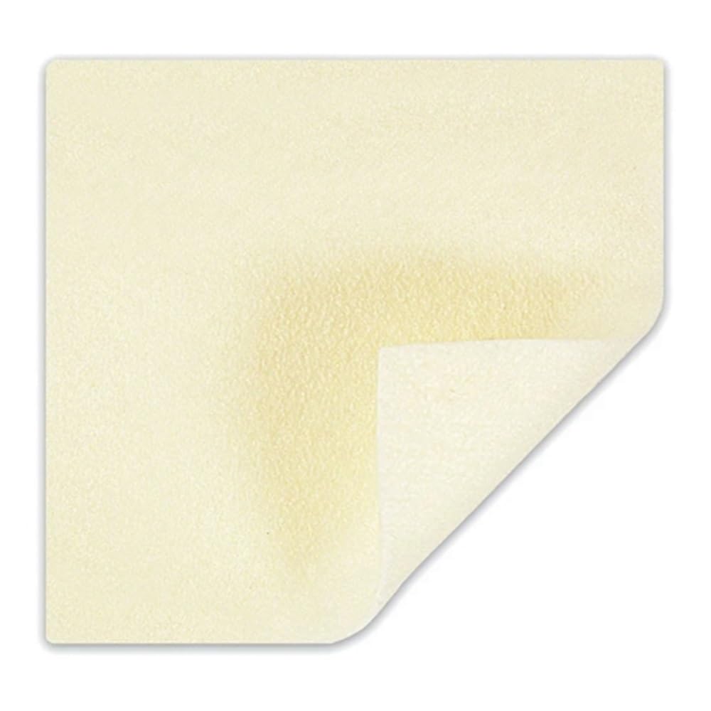 Molnlycke Exufiber Ag+ gelling fiber dressing, 2x2 inch, moisture management and dressing stability.