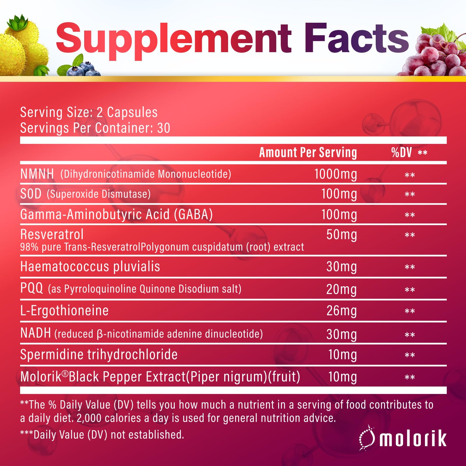 molorik pure NMNH capsules closeup, high potency NMNH formulation for NAD+ support