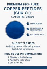 Close-up of blue GHK-Cu powder crystals, ideal for skin and hair formulas.
