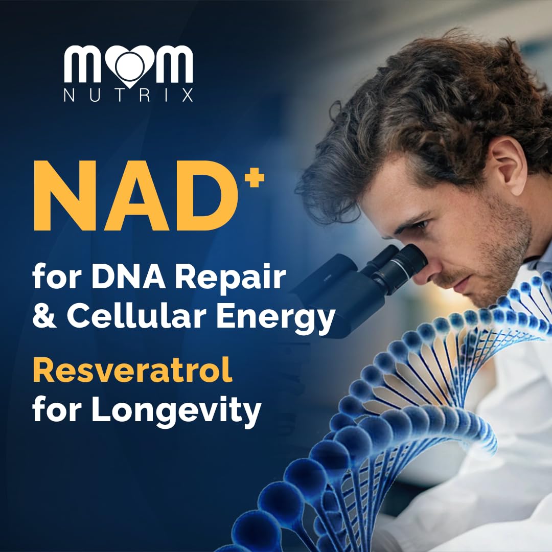 Graphic illustrating MOM NUTRIX liposomal NAD+ encapsulation technology.