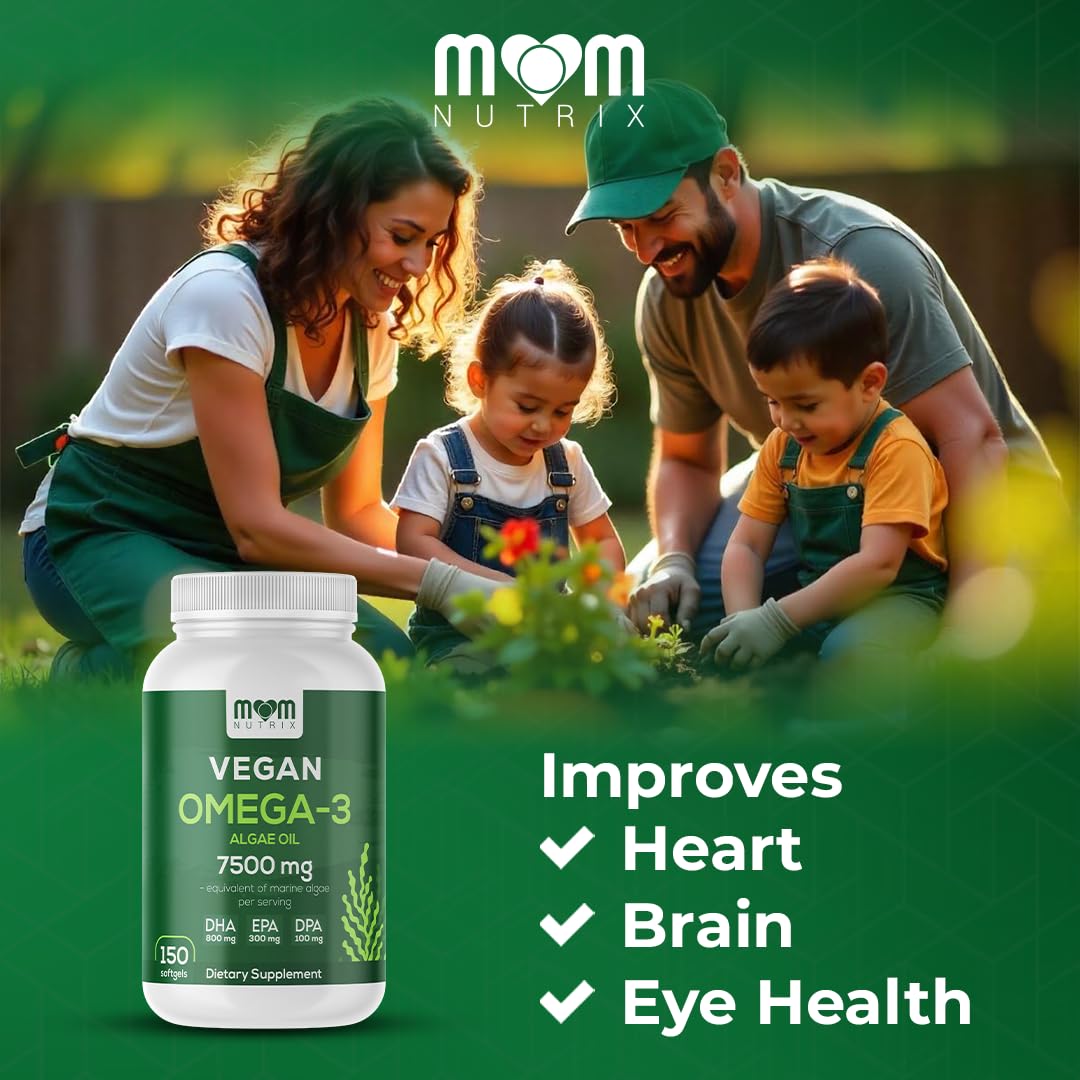 MOM Nutrix vegan Omega-3 being poured from bottle for a simple daily routine