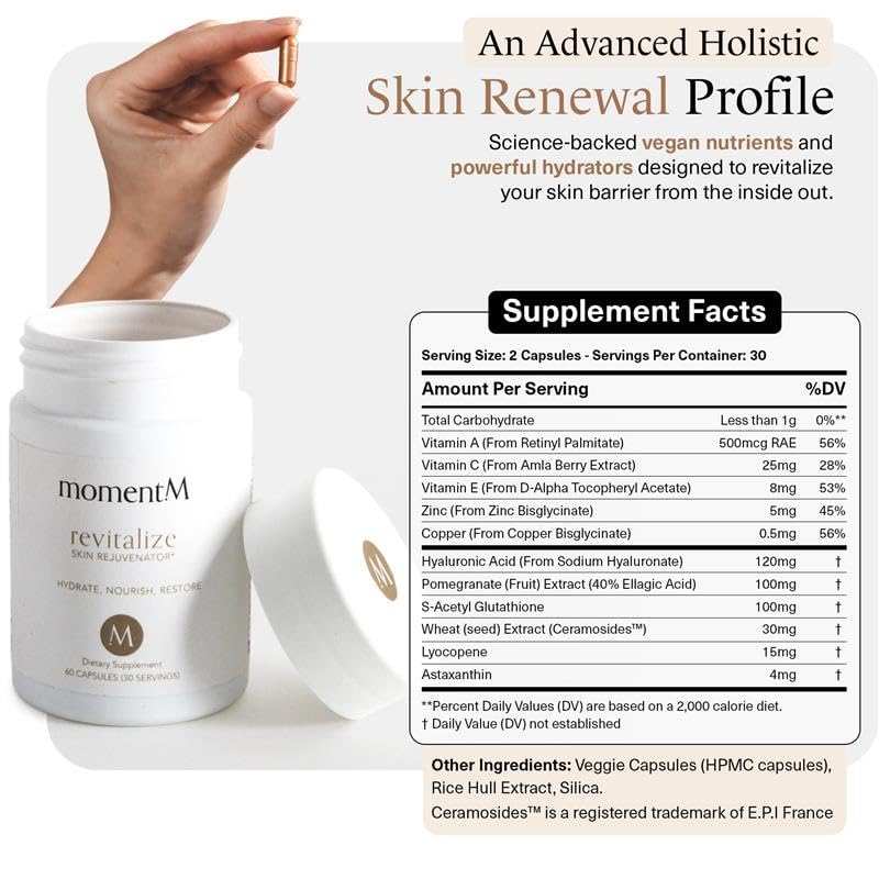 momentM Revitalize bottle on vanity, premium supplement